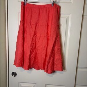Soft Surroundings Coral A-Line Women's Tiered 100% Linen Skirt Size L Beachy